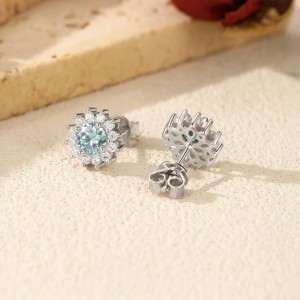 925 Sterling Silver Cyan Green Moissanite Snowflake Halo Earrings 110100060 925 Sterling Silver Cyan Green Moissanite Snowflake Halo Earrings 110100060