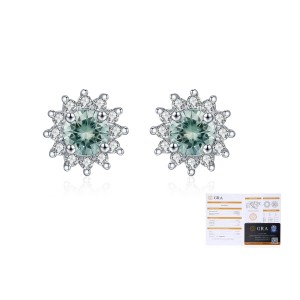 925 Sterling Silver Cyan Green Moissanite Snowflake Halo Earrings 110100060 925 Sterling Silver Cyan Green Moissanite Snowflake Halo Earrings 110100060