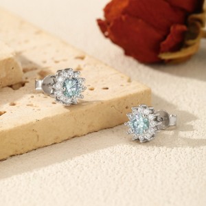 925 Sterling Silver Cyan Green Moissanite Snowflake Halo Earrings 110100060 925 Sterling Silver Cyan Green Moissanite Snowflake Halo Earrings 110100060