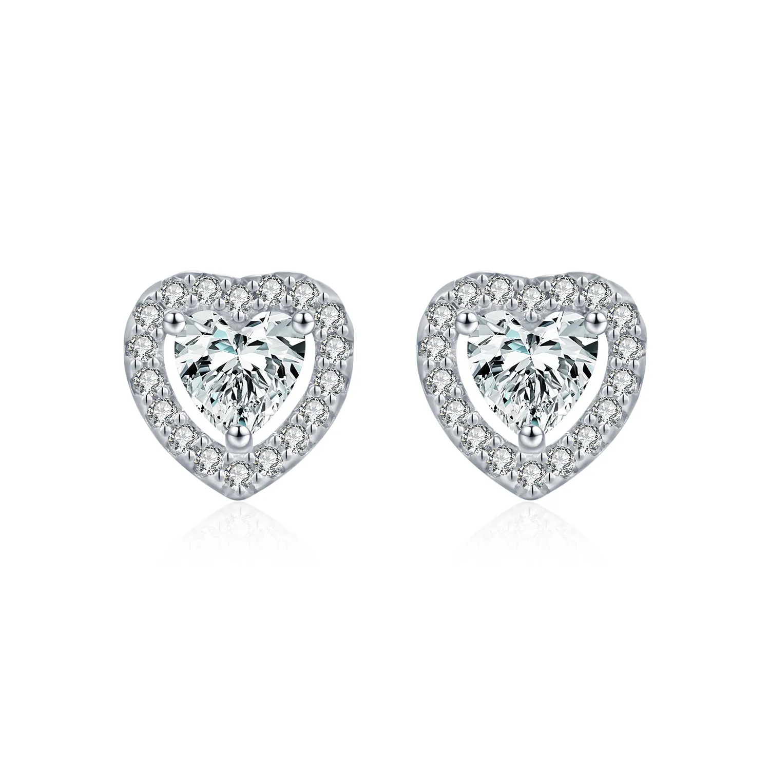 925 Sterling Silver Heart Cut Halo Moissanite Stud Earrings 110100061