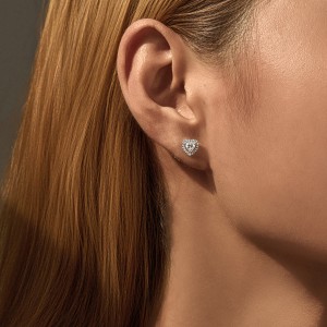 925 Sterling Silver Heart Cut Halo Moissanite Stud Earrings 110100061