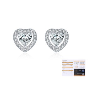 925 Sterling Silver Heart Cut Halo Moissanite Stud Earrings 110100061