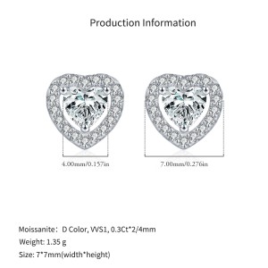 925 Sterling Silver Heart Cut Halo Moissanite Stud Earrings 110100061