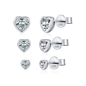 925 Sterling Silver Minimalist Bezel Heart Moissanite Studs 110100062 925 Sterling Silver Minimalist Bezel Heart Moissanite Studs 110100062