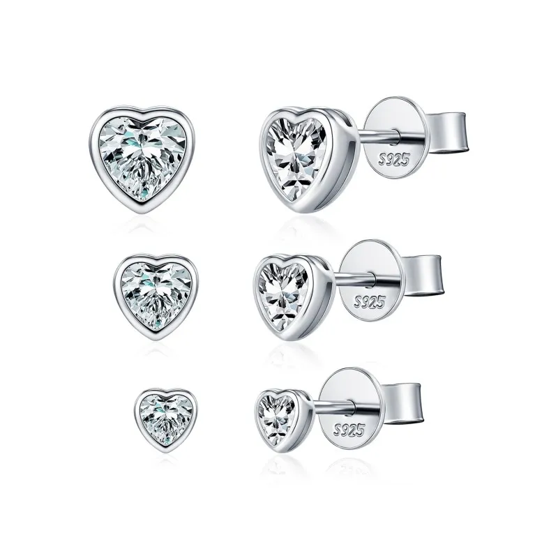 925 Sterling Silver Minimalist Bezel Heart Moissanite Studs 110100062
