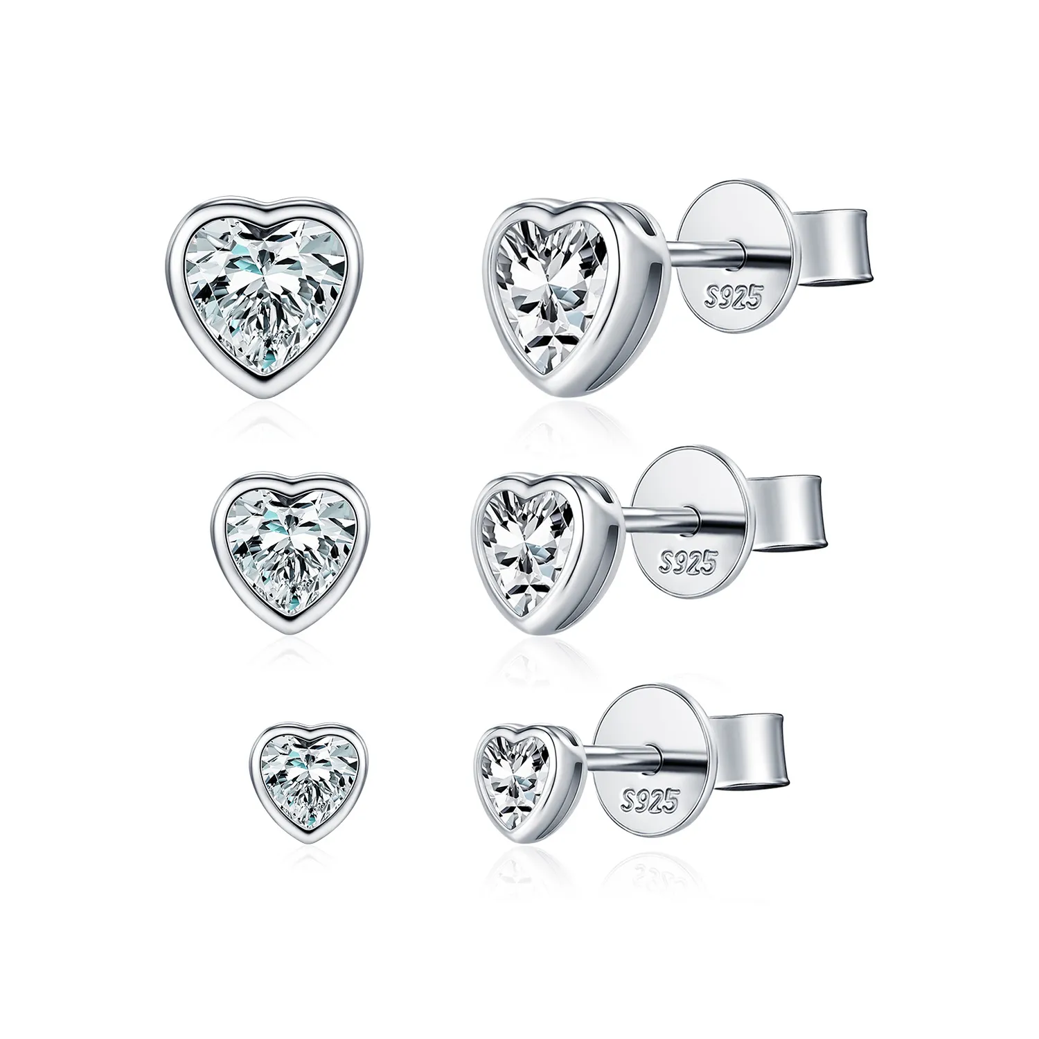 925 Sterling Silver Minimalist Bezel Heart Moissanite Studs 110100062 925 Sterling Silver Minimalist Bezel Heart Moissanite Studs 110100062