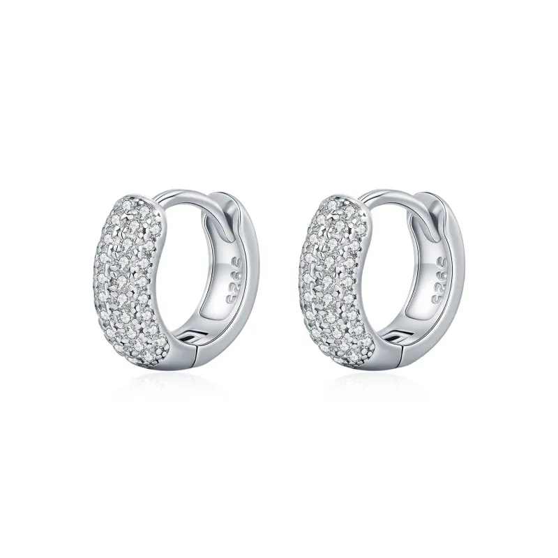 925 Sterling Silver Pave Set Moissanite Ear Buckle Hoops 110100063