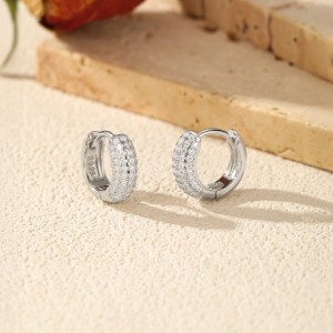 925 Sterling Silver Pave Set Moissanite Ear Buckle Hoops 110100063