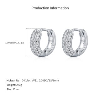 925 Sterling Silver Pave Set Moissanite Ear Buckle Hoops 110100063