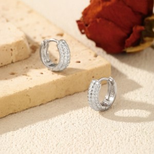 925 Sterling Silver Pave Set Moissanite Ear Buckle Hoops 110100063