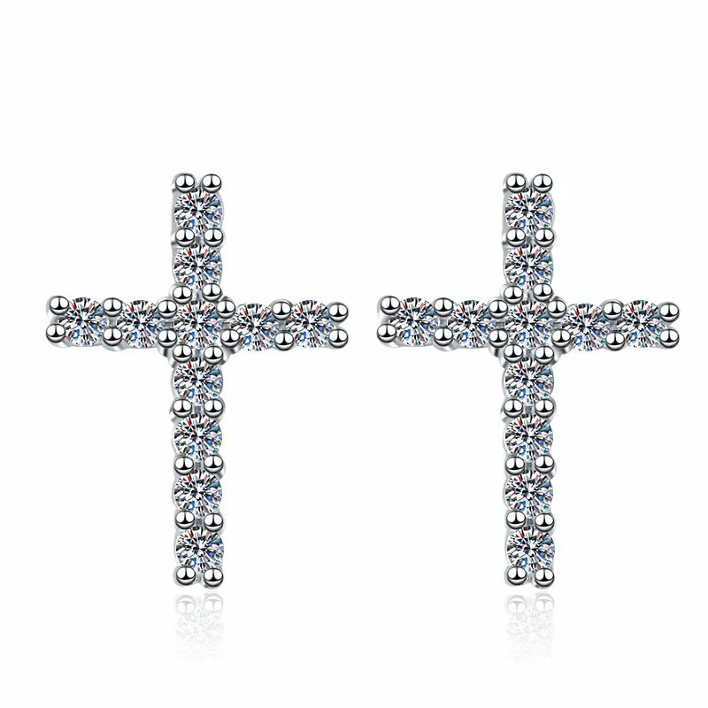 925 Sterling Silver Moissanite Cross Stud Earrings 110100064
