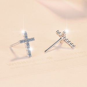 925 Sterling Silver Moissanite Cross Stud Earrings 110100064 925 Sterling Silver Moissanite Cross Stud Earrings 110100064