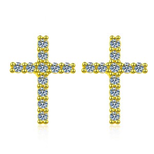 925 Sterling Silver Moissanite Cross Stud Earrings 110100064 925 Sterling Silver Moissanite Cross Stud Earrings 110100064