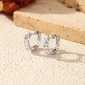 925 Sterling Silver Minimalist Moissanite Huggie Hoop Earrings 110100065