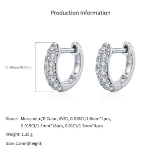 925 Sterling Silver Minimalist Moissanite Huggie Hoop Earrings 110100065