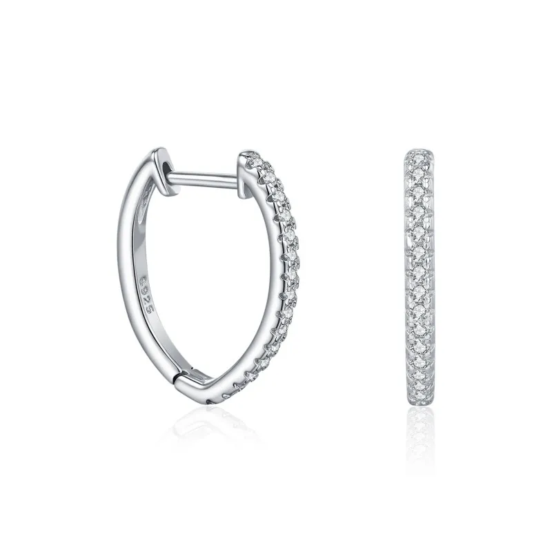 925 Sterling Silver Single Row Moissanite Huggie Hoop Earrings 110100066