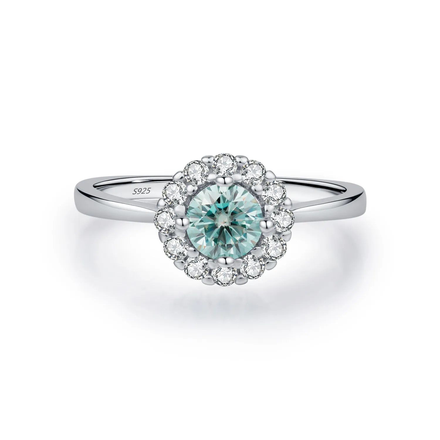 S925 Light Green Moissanite Halo Solitaire Ring 110200014