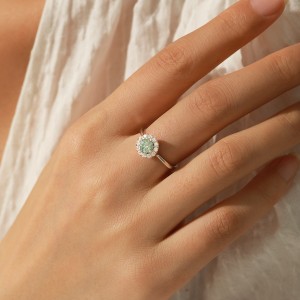 S925 Light Green Moissanite Halo Solitaire Ring 110200014