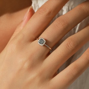 925 Sterling Silver Grey Moissanite Halo Ring 110200018