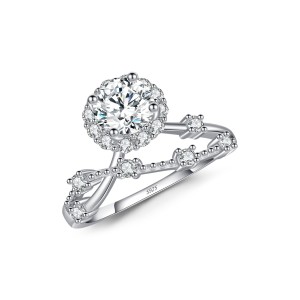 S925 Vintage Moissanite Halo Solitaire Ring 110200020