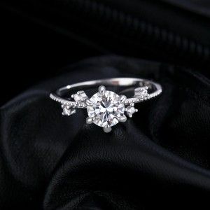 925 Sterling Silver Flower Moissanite Halo Ring 110200023