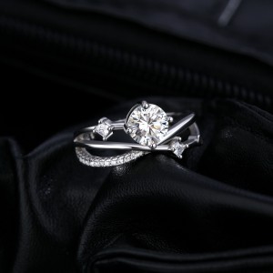 925 Sterling Silver Cross Moissanite Halo Ring 110200032