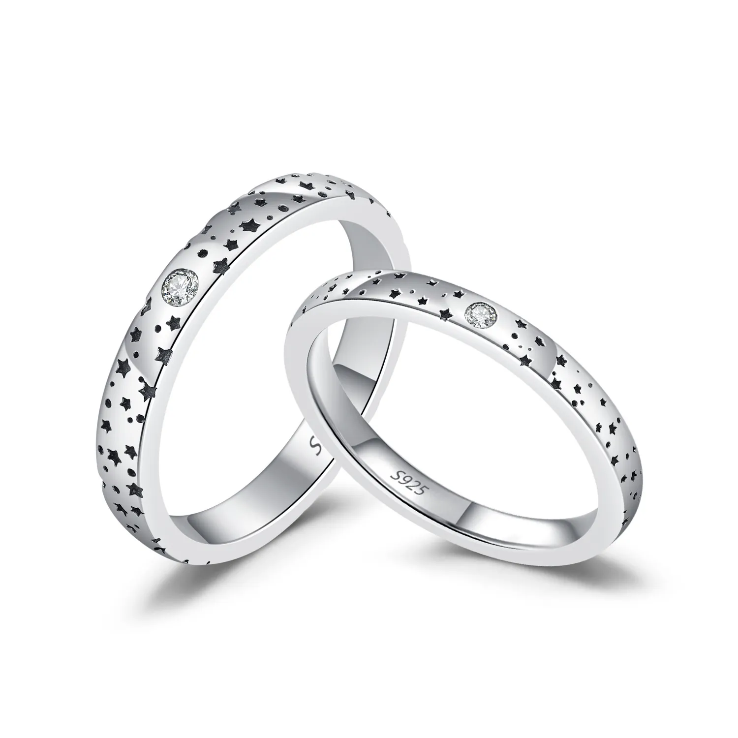 925 Sterling Silver Vintage Starry Moissanite Couple Rings 110200044
