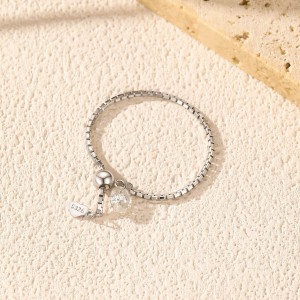 925 Sterling Silver 0.5ct Moissanite Adjustable Soft Chain Ring 110200046