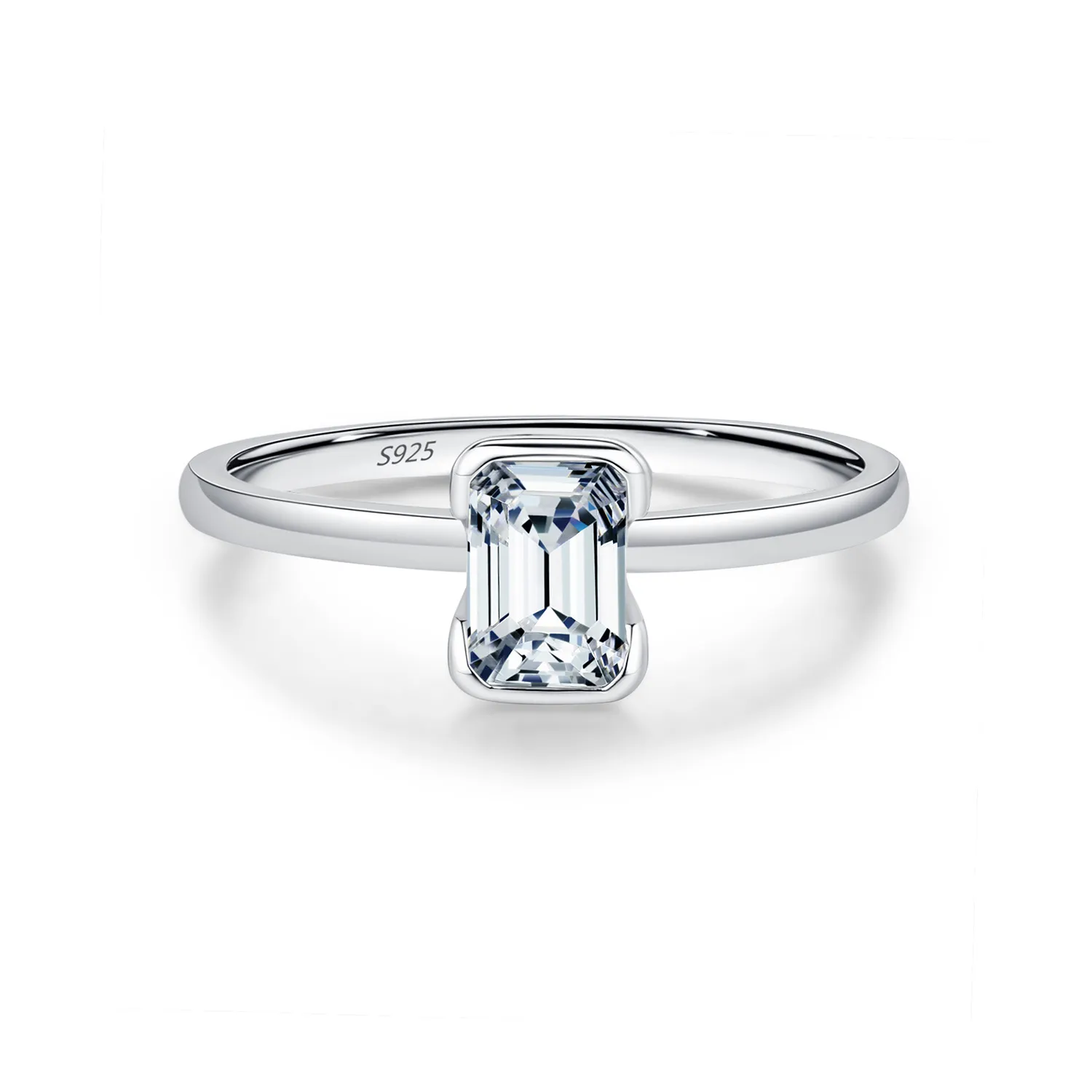 925 Sterling Silver Emerald Cut Moissanite Solitaire Ring 110200048 925 Sterling Silver Emerald Cut Moissanite Solitaire Ring 110200048