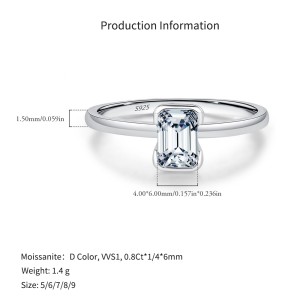 925 Sterling Silver Emerald Cut Moissanite Solitaire Ring 110200048 925 Sterling Silver Emerald Cut Moissanite Solitaire Ring 110200048