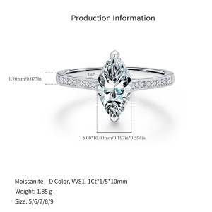 925 Sterling Silver 1Ct Marquise Moissanite Bridal Ring 110200049 925 Sterling Silver 1Ct Marquise Moissanite Bridal Ring 110200049