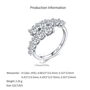 925 Sterling Silver Graduated Moissanite Row Ring 110200050