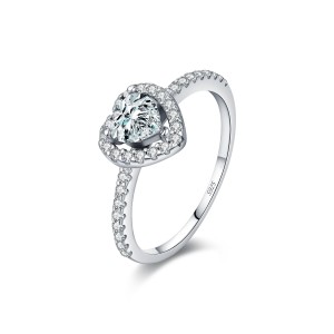925 Sterling Silver Heart Halo Pave Moissanite Ring 110200055
