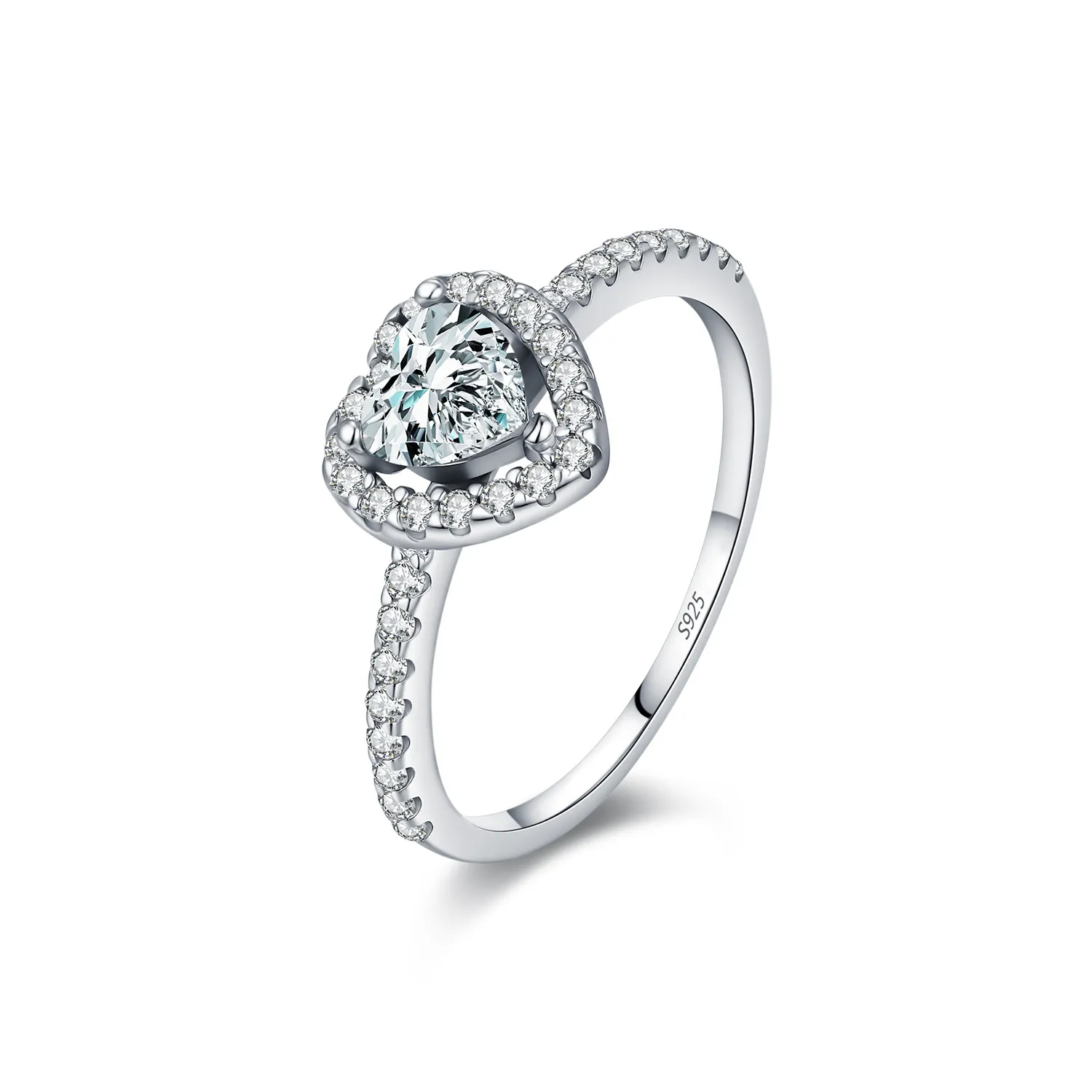 925 Sterling Silver Heart Halo Pave Moissanite Ring 110200055