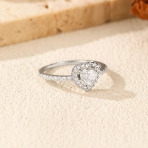 925 Sterling Silver Heart Halo Pave Moissanite Ring 110200055