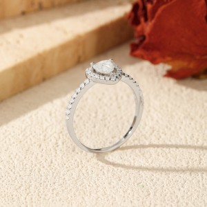 925 Sterling Silver Heart Halo Pave Moissanite Ring 110200055