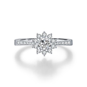 925 Sterling Silver Flower Halo Pave Moissanite Ring 110200056