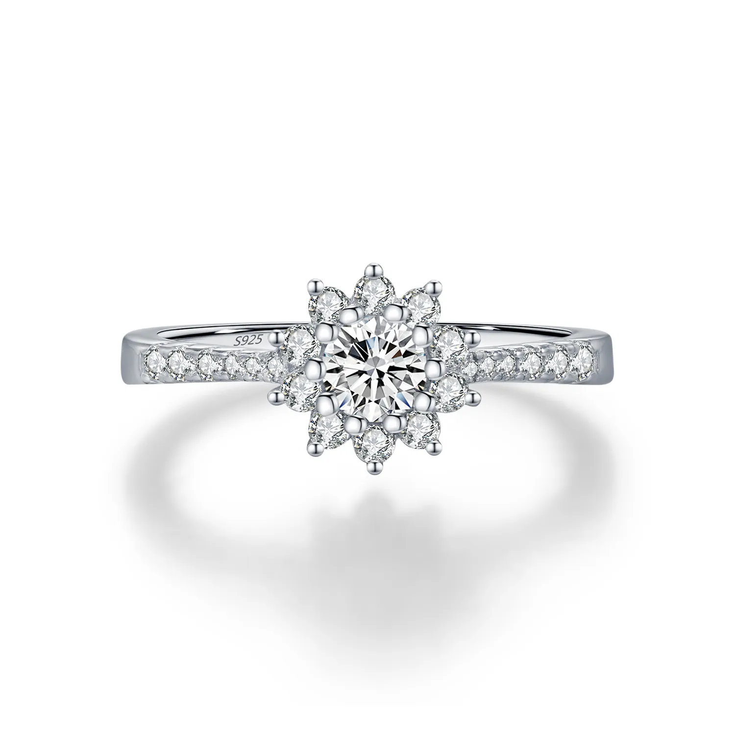925 Sterling Silver Flower Halo Pave Moissanite Ring 110200056