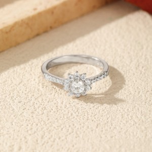 925 Sterling Silver Flower Halo Pave Moissanite Ring 110200056
