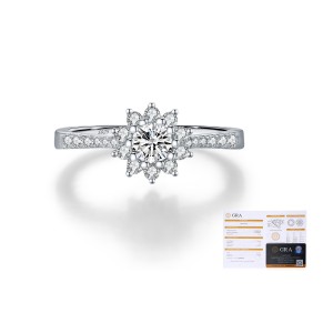 925 Sterling Silver Flower Halo Pave Moissanite Ring 110200056