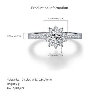 925 Sterling Silver Flower Halo Pave Moissanite Ring 110200056