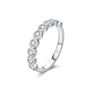 925 Sterling Silver Bezel Set Moissanite Bubble Eternity Band Ring 110200057