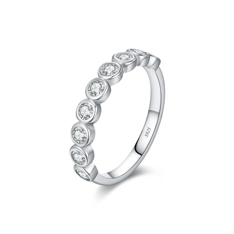 925 Sterling Silver Bezel Set Moissanite Bubble Eternity Band Ring 110200057