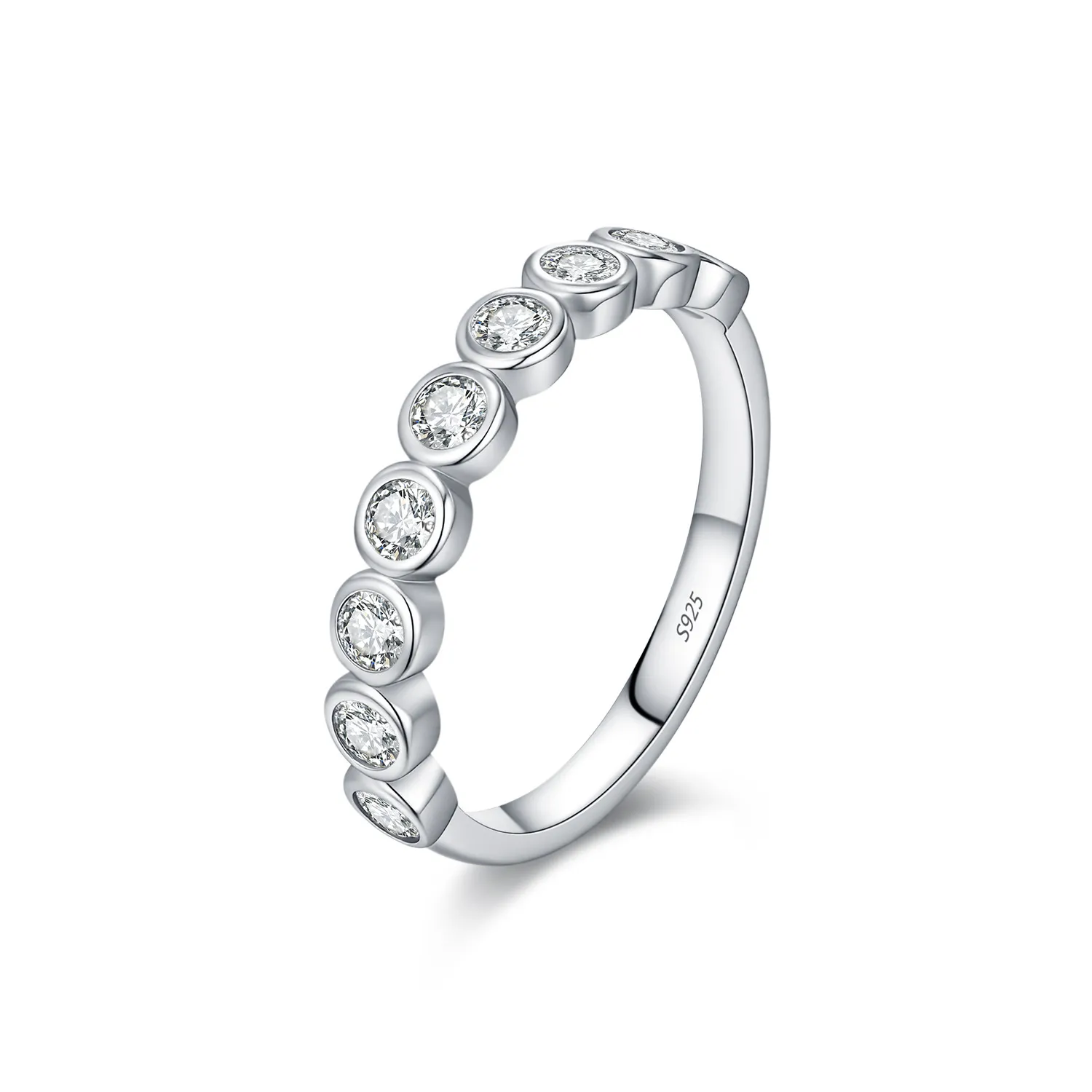 925 Sterling Silver Bezel Set Moissanite Bubble Eternity Band Ring 110200057