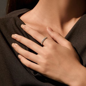 925 Sterling Silver Bezel Set Moissanite Bubble Eternity Band Ring 110200057