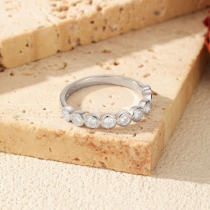 925 Sterling Silver Bezel Set Moissanite Bubble Eternity Band Ring 110200057