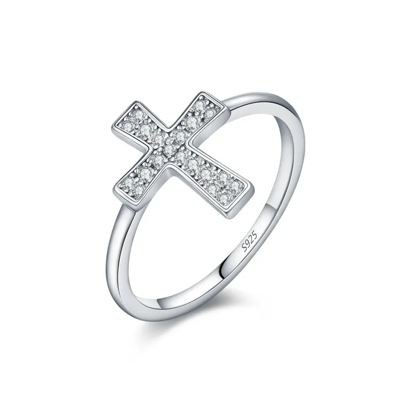 925 Sterling Silver Pave Moissanite Cross Ring 110200058