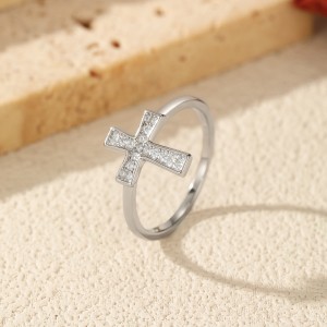 925 Sterling Silver Pave Moissanite Cross Ring 110200058 925 Sterling Silver Pave Moissanite Cross Ring 110200058