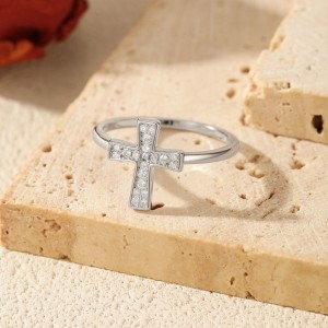 925 Sterling Silver Pave Moissanite Cross Ring 110200058 925 Sterling Silver Pave Moissanite Cross Ring 110200058