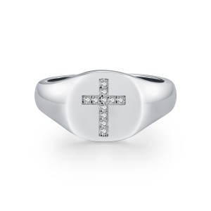 925 Sterling Silver Hip Hop Moissanite Cross Signet Ring 110200060